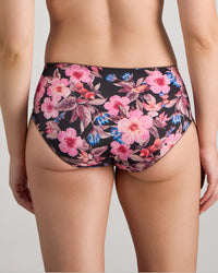 Model wears Wild Violet Full Brief in TANGLED GARDEN PRINT. On body back view