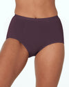 Model wears Body Cotton Full Brief in PLUM PERFECT. On body front view