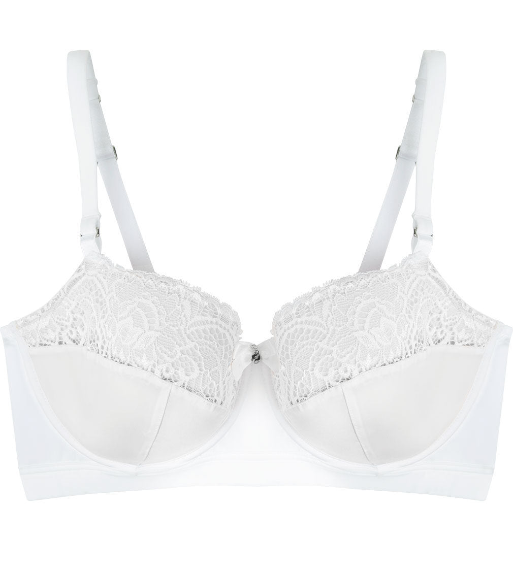 Castaspell Contour Long Line Bra in WHITE. Flat lay front view