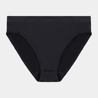 Seamless High Cut Brief in BLACK. Flat lay front view
