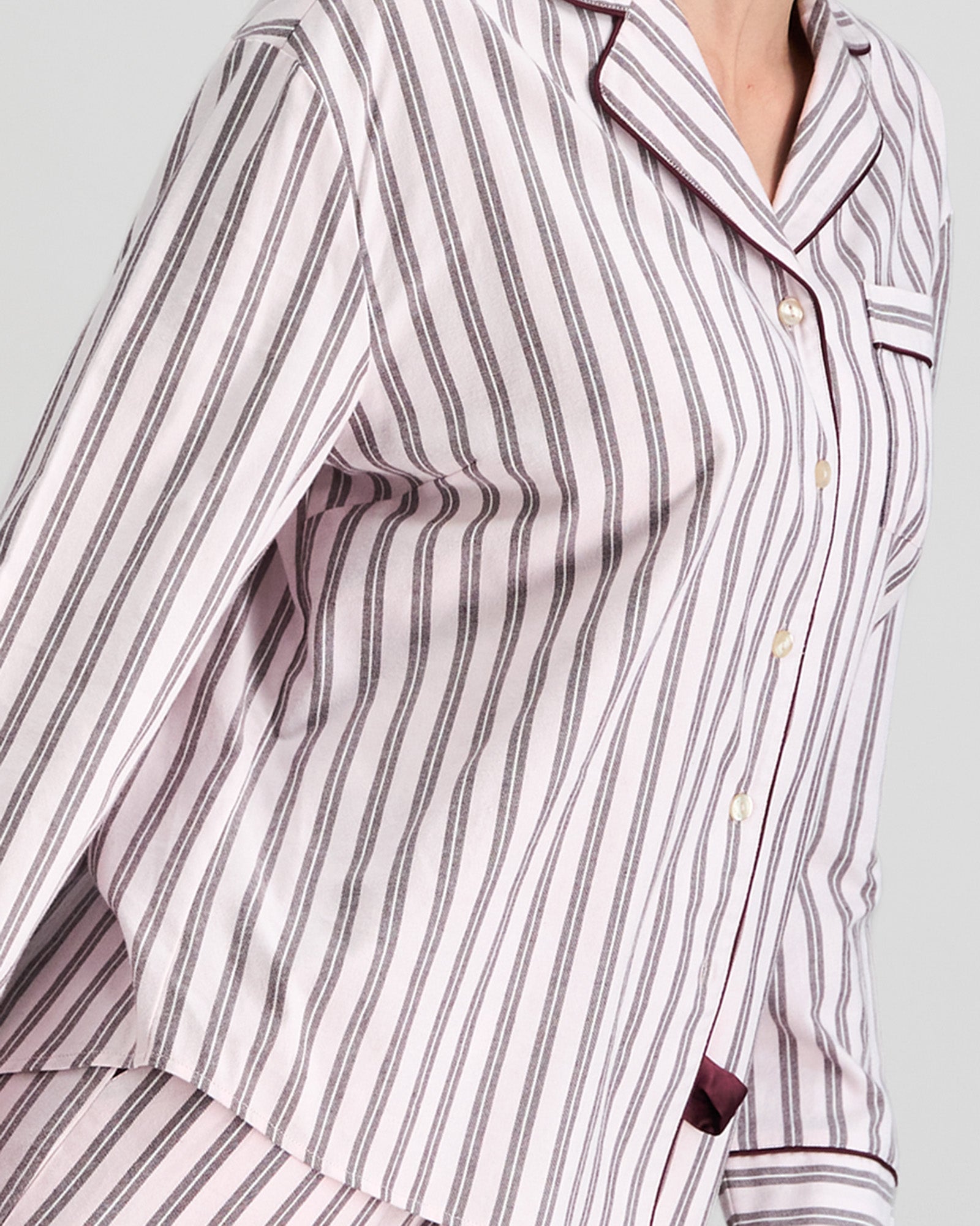 Cosy Flannel Long Sleeve Pj Top in PINK-A-BOO. Flat lay back view