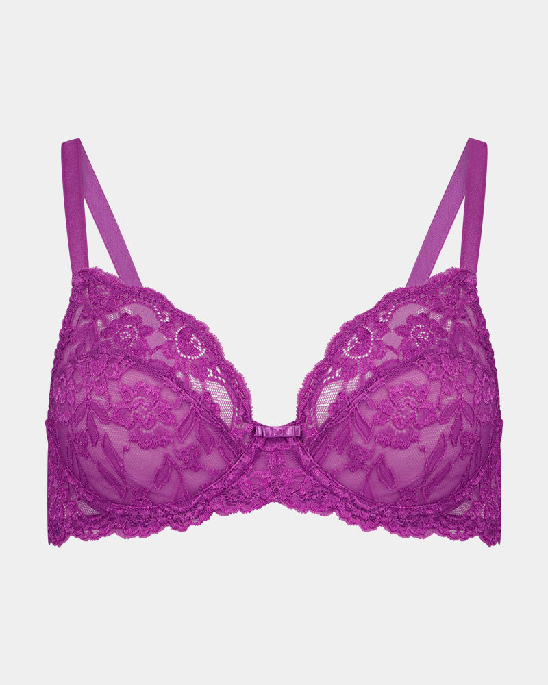Model wears Baroque Underwire Bra in RADIANT ORCHID. On body front view