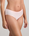 Model wears Simply Seamless Boyshort in ICY PINK/WHITE STRIPE. On body side view