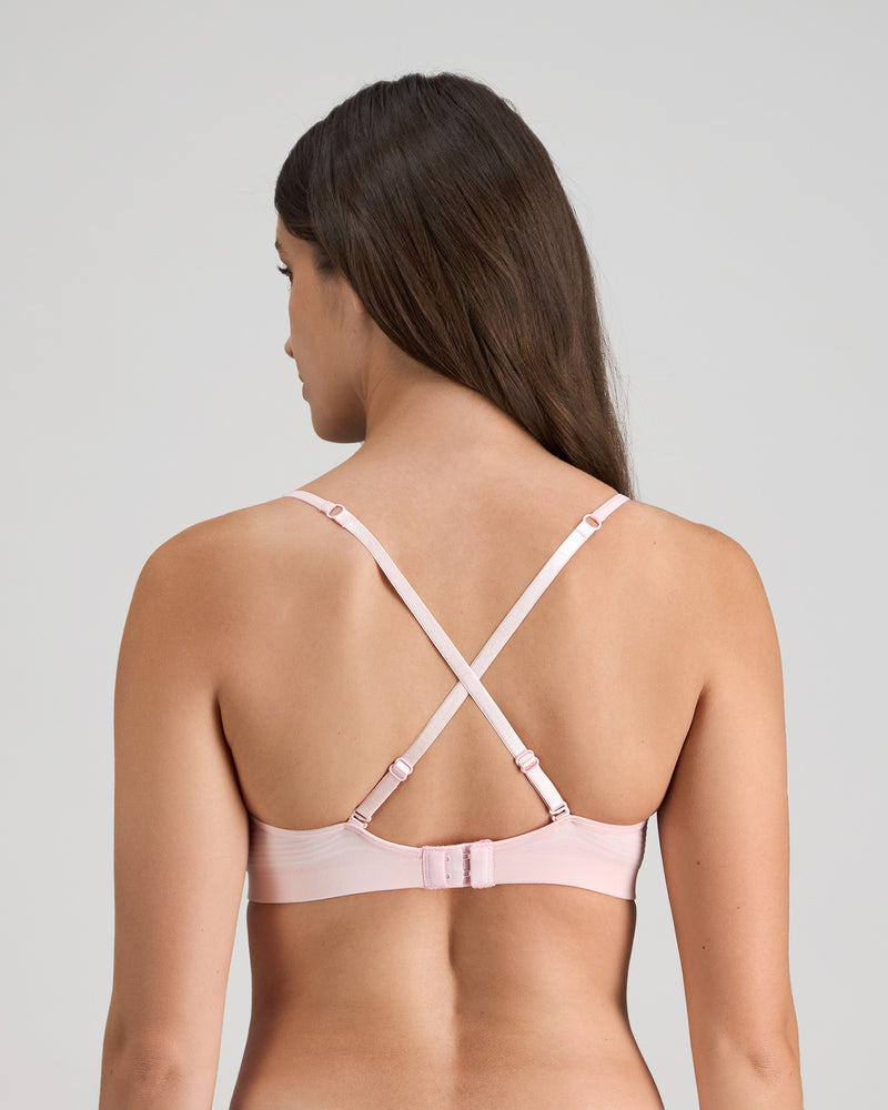 Simply Seamless Wire Free Bra in ICY PINK/WHITE STRIPE. Flat lay back view