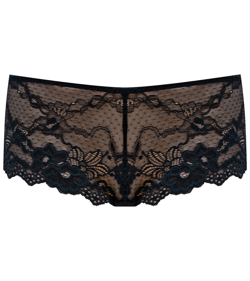 My Fit Lace Brazilian in BLACK. Flat lay front view