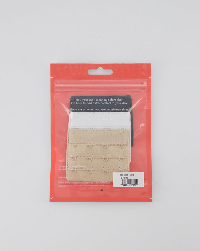 Model wears Bra Extenders 4 Hook 3PK in ASSORTED. On body back view