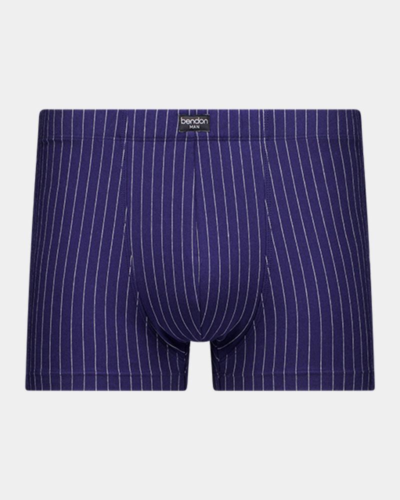 Cotton Stretch Mens Trunk in PEACOAT PINSTRIPE. Flat lay front view