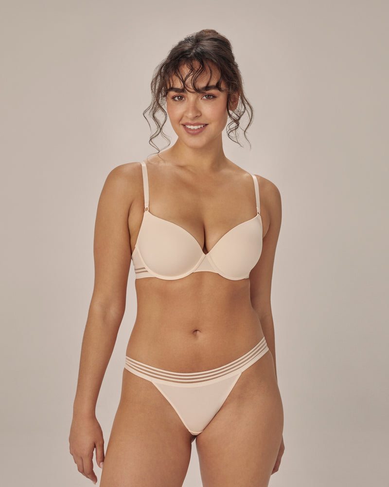 Stripe Elastic & Papertouch Push Up Bra in SILVER PEONY. Feature shot
