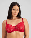 Model wears Margot Estelle Underwire Bra in JESTER RED. On body front view