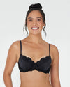 Model wears Body Lace Contour Bra in BLACK. On body front view