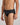 Model wears Cotton Stretch Mens Brief in BLACK PINSTRIPE. On body side view