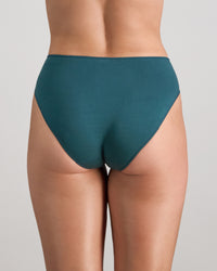 Model wears Au Naturel High Cut Brief in MEDITERRANEA. On body back view