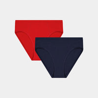Body Cotton High Cut Brief Twin Pack in SALSA/DARK SAPPHIRE. Feature shot