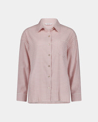 Cosy Flannel Long Sleeve PJ Top in ROSE MINI GINGHAM. Flat lay front view