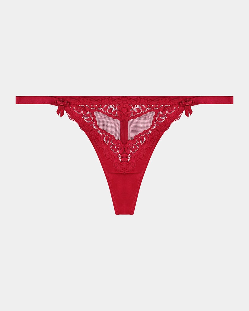 Heavenly Thong in PERSIAN RED. Flat lay front view