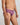 Model wears Cotton Stretch Mens Brief in TIBETAN RED STRIPE. On body side view