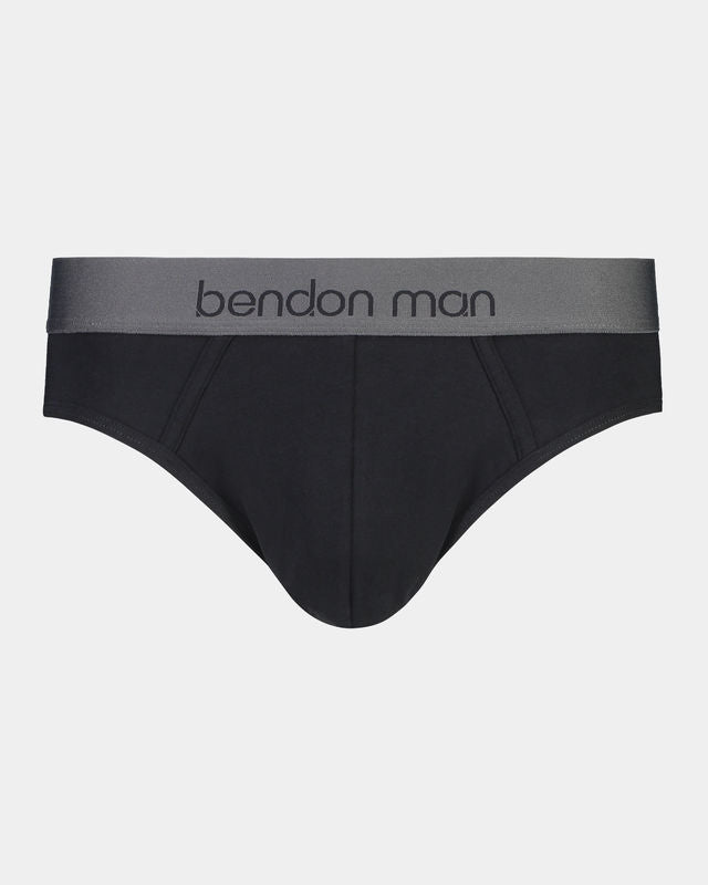 Cotton Low-Rise Mens Brief in BLACK. Flat lay front view