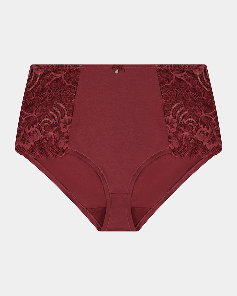 Embrace Full Brief in OXBLOOD RED. Flat lay front view