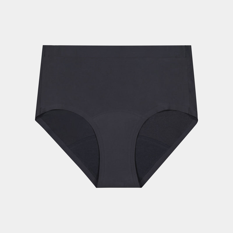 Flo Heavy Full Brief in BLACK. Flat lay front view