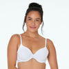 Model wears Body Cotton Contour Bra in WHITE. On body front view