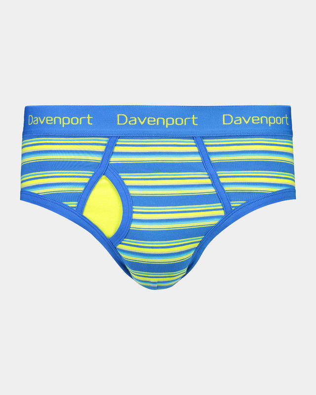 Essentials Shade Mens Brief in LIME/FAIENCE STRIPE. Flat lay front view