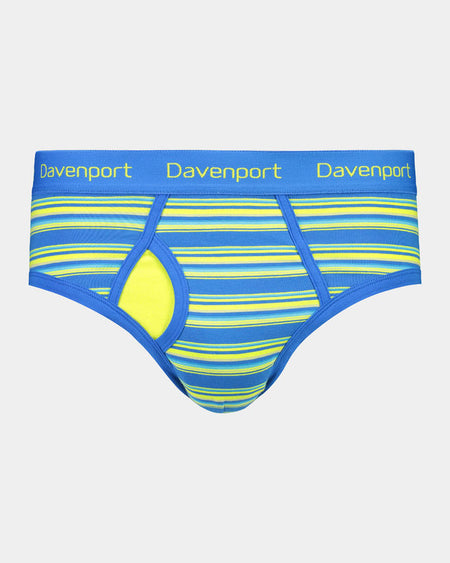 Essentials Shade Mens Brief in LIME/FAIENCE STRIPE. Flat lay front view