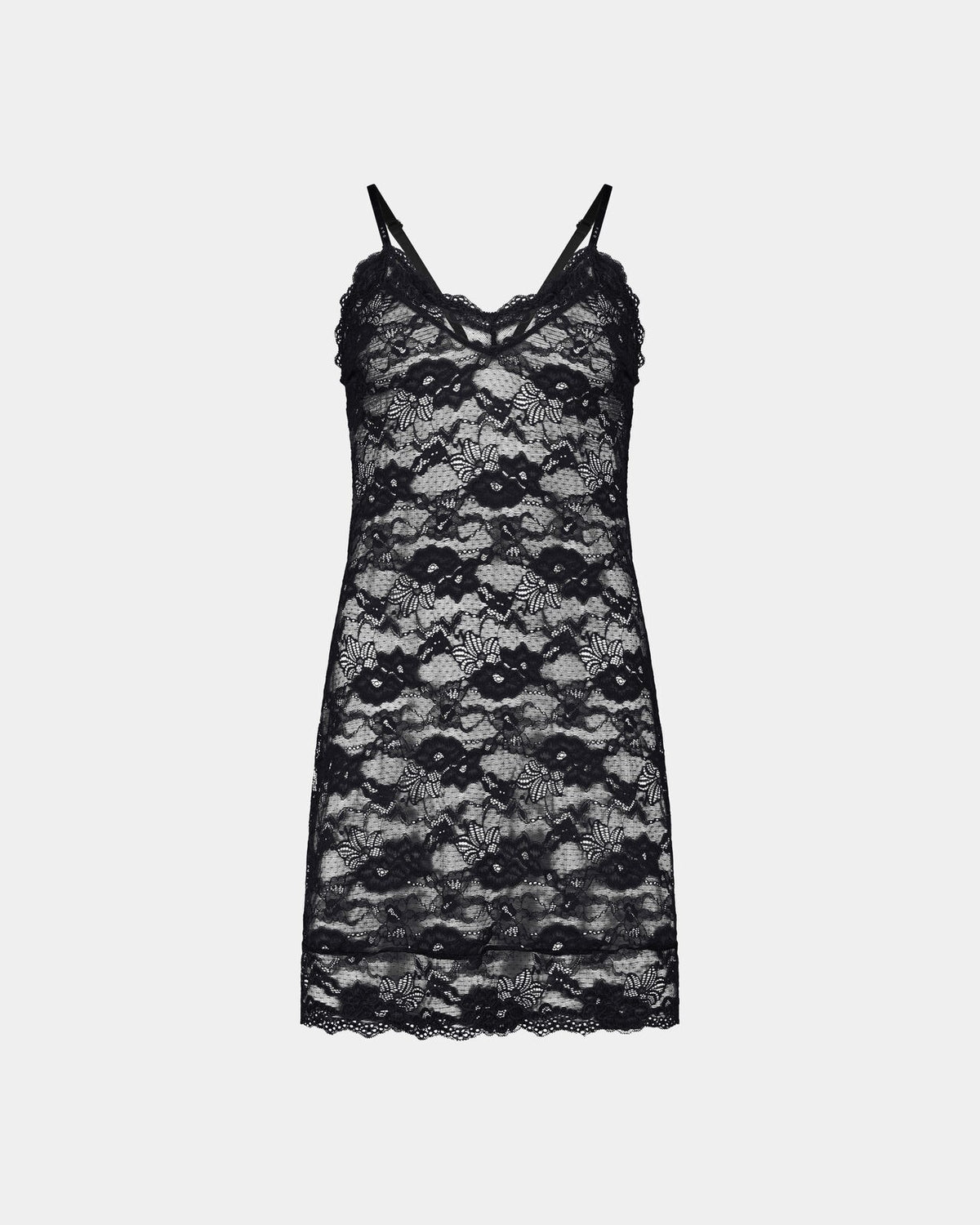 My Fit Lace Chemise in BLACK. Flat lay front view