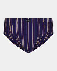 Cotton Stretch Mens Brief in PEACOAT/OAKBUFF STRIPE. Flat lay front view