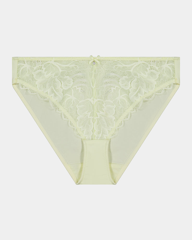 Embrace Bikini in TRANSPARENT YELLOW. Flat lay front view