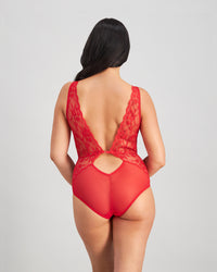 Model wears Giuliana Bodysuit in SALSA. On body back view