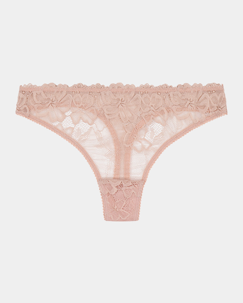 All Lacey Thong in LATTE. Flat lay front view