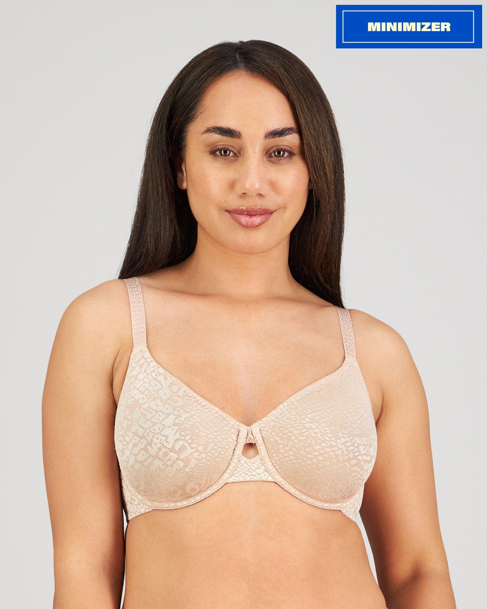 Model wears Manifest Underwire Bra in LATTE. On body front view