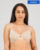 Model wears Manifest Underwire Bra in LATTE. On body front view