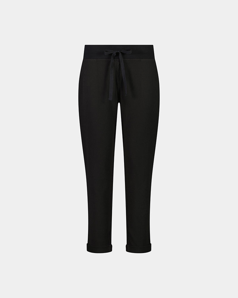 Mihika Sleeping Jogger in BLACK. Flat lay front view