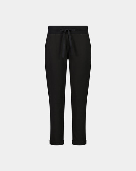 Mihika Sleeping Jogger in BLACK. Flat lay front view