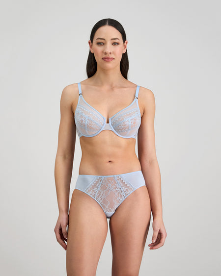 Amplify Underwire Bra in SKYWAY. Feature shot