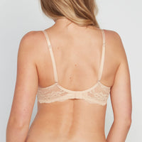 Model wears My Fit Lace Bralette in FRAPPE. On body back view