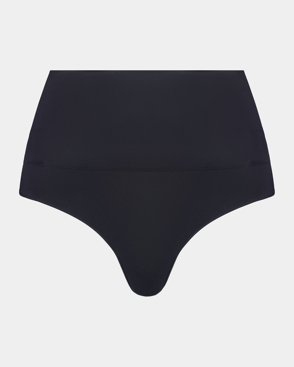 Bamboo Bodywear Thong in BLACK. Flat lay front view