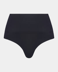 Bamboo Bodywear Thong in BLACK. Flat lay front view