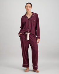 Model wears Dolce Long Pj in FIG. On body front view