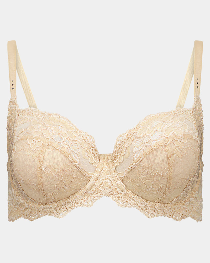 My Fit Lace Underwire Bra in FRAPPE. Flat lay front view