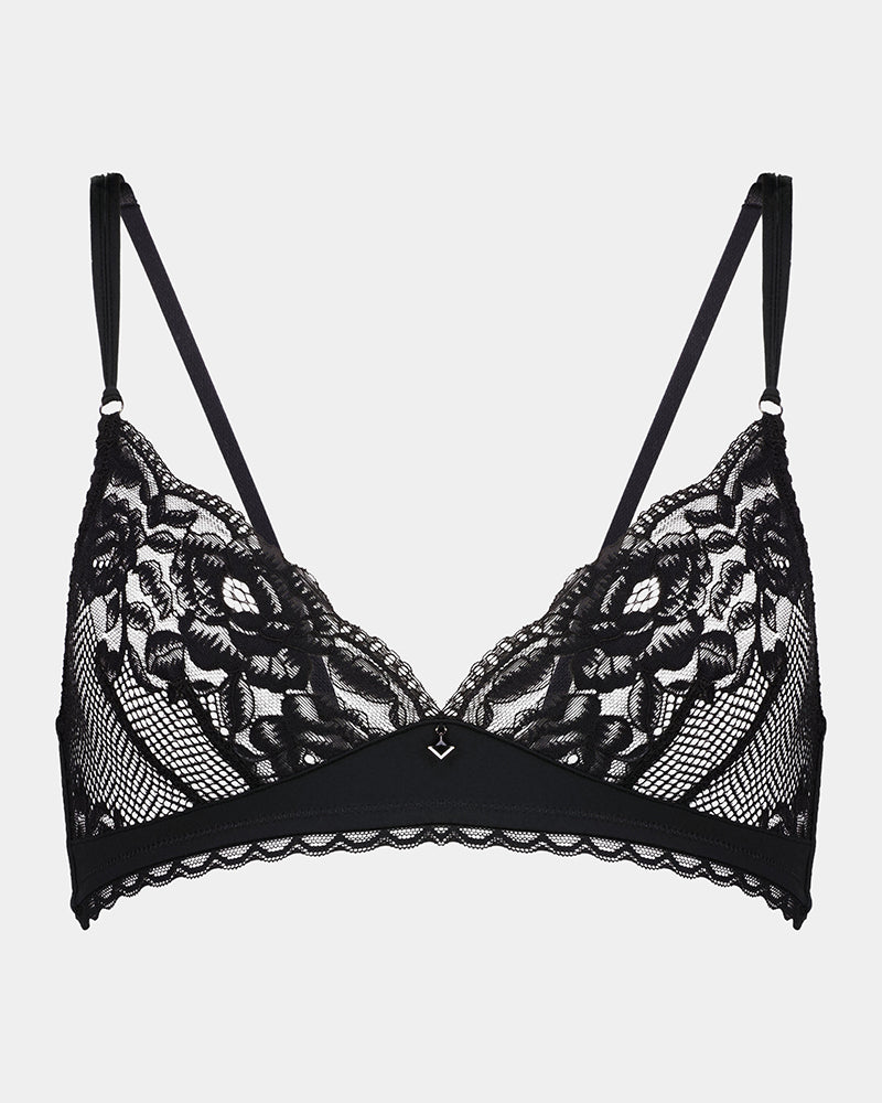 Delightfully So Bralette in BLACK. Flat lay front view
