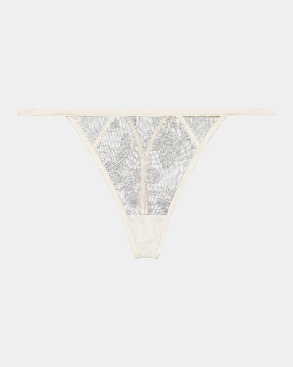 Olivia Luxe Thong in CHAMPAGNE. Flat lay front view