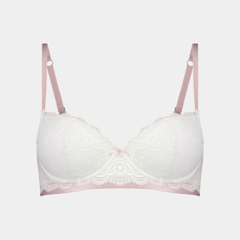 Madeline Contour Bra in WHITE/BURNISHED LILAC. Flat lay front view