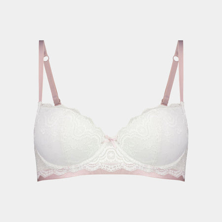 Madeline Contour Bra in WHITE/BURNISHED LILAC. Flat lay front view