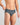 Model wears Cotton Stretch Mens Brief in AQUIFER/BLACK STRIPE. On body side view
