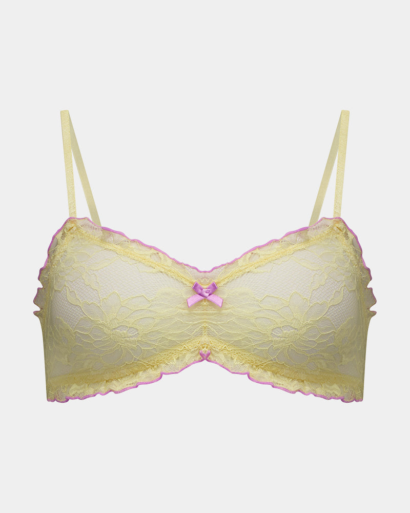 Sundae Bralette in LEMON MERINGUE. Flat lay front view