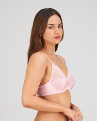 Model wears Yvette Underwire Bra in ICY PINK. On body side view