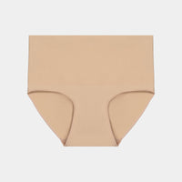 Medium Control Full Brief in CARAMEL. Flat lay front view