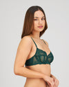 Model wears Sofia Underwire Bra in RAIN FOREST. On body side view